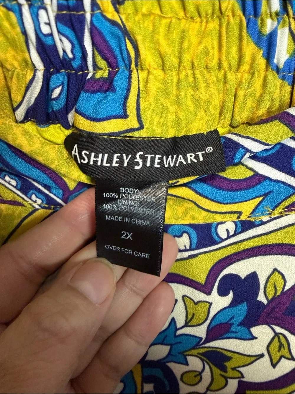 Ashley Stewart Lime & Blue Paisley Maxi Skirt